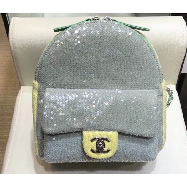 Chanel Sequins Flap Mini Backpack Bag A57418 Green 2018