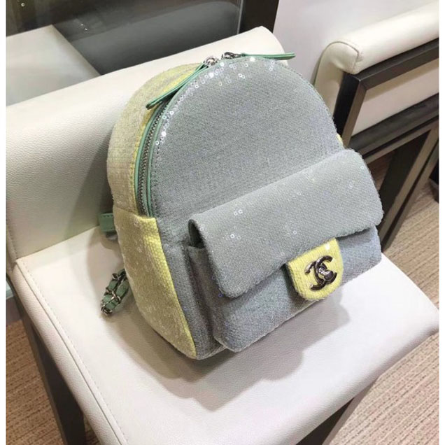 Chanel Sequins Flap Mini Backpack Bag A57418 Green 2018