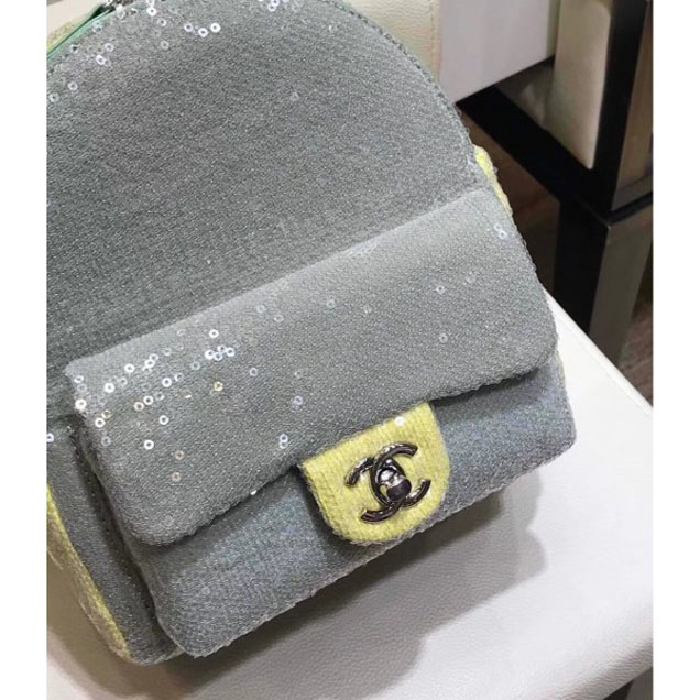 Chanel Sequins Flap Mini Backpack Bag A57418 Green 2018