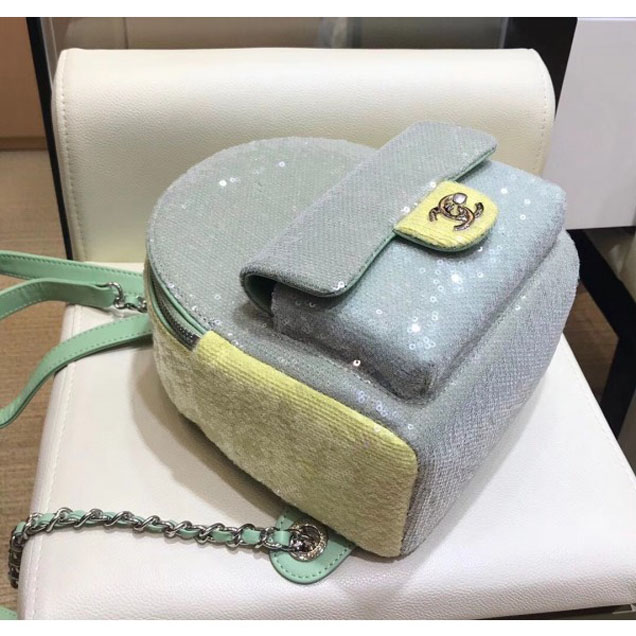 Chanel Sequins Flap Mini Backpack Bag A57418 Green 2018