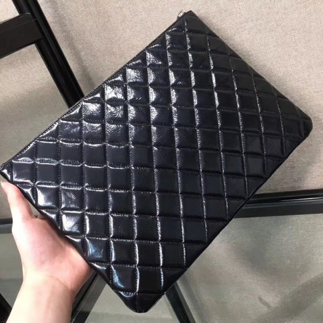 Chanel Metallic Aged Lambskin Large Pouch Clutch Bag Black 2018
