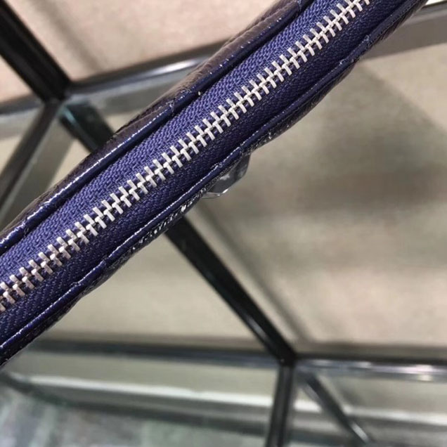 Chanel Metallic Aged Lambskin Large Pouch Clutch Bag Blue 2018