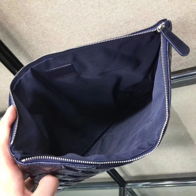 Chanel Metallic Aged Lambskin Large Pouch Clutch Bag Blue 2018