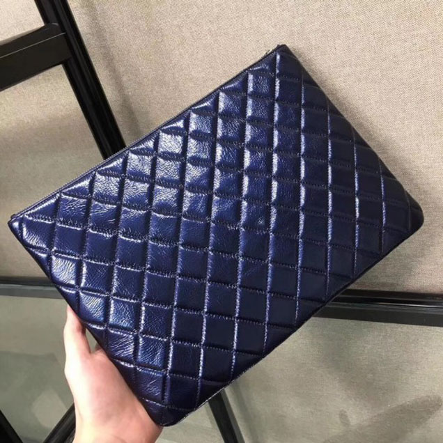 Chanel Metallic Aged Lambskin Large Pouch Clutch Bag Blue 2018