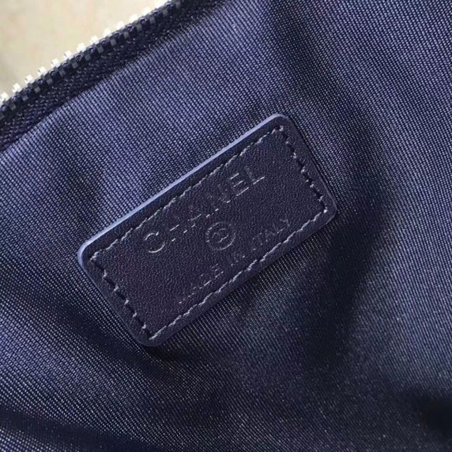 Chanel Metallic Aged Lambskin Large Pouch Clutch Bag Blue 2018