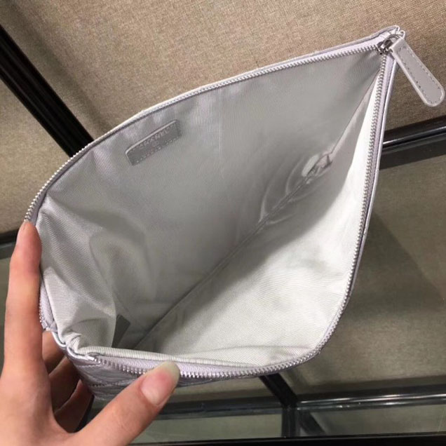 Chanel Metallic Aged Lambskin Large Pouch Clutch Bag Silver 2018