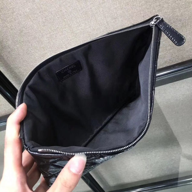Chanel Metallic Aged Lambskin Small Pouch Clutch Bag Black 2018