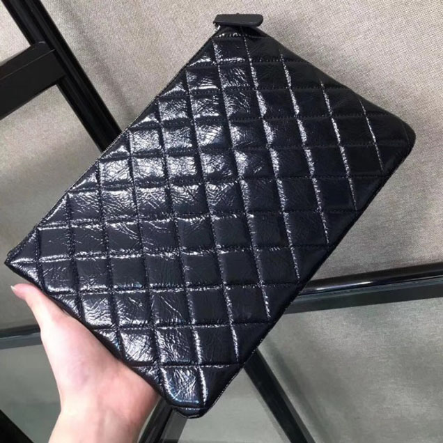 Chanel Metallic Aged Lambskin Small Pouch Clutch Bag Black 2018