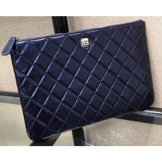 Chanel Metallic Aged Lambskin Small Pouch Clutch Bag Blue 2018