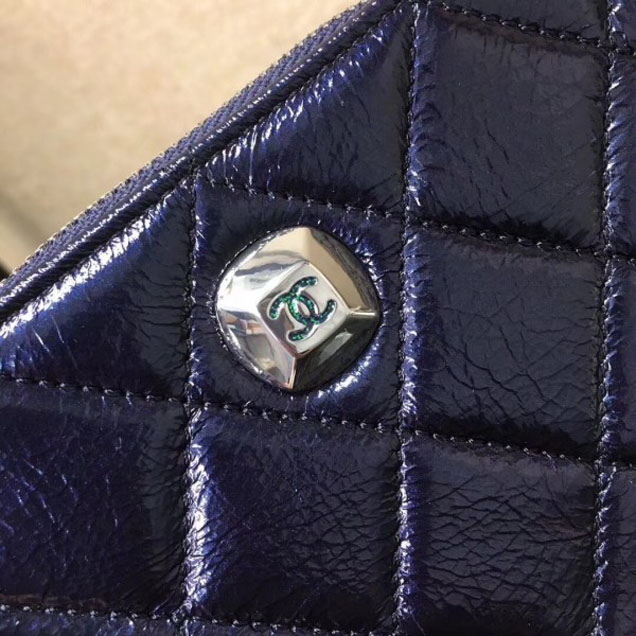 Chanel Metallic Aged Lambskin Small Pouch Clutch Bag Blue 2018