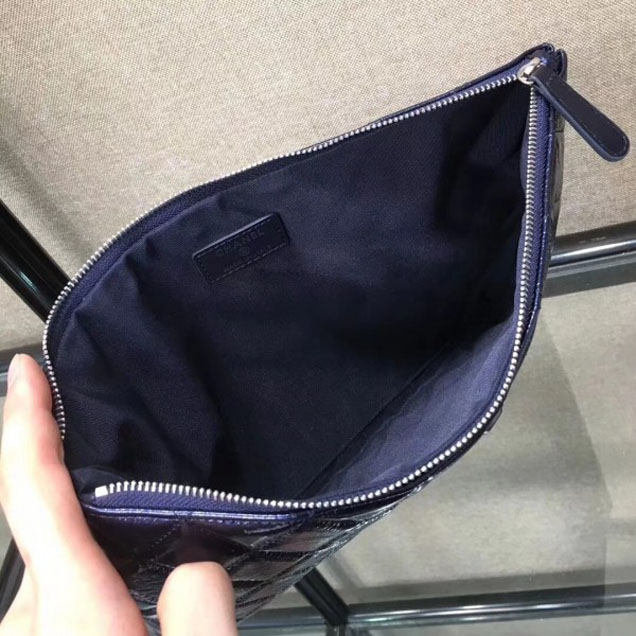 Chanel Metallic Aged Lambskin Small Pouch Clutch Bag Blue 2018