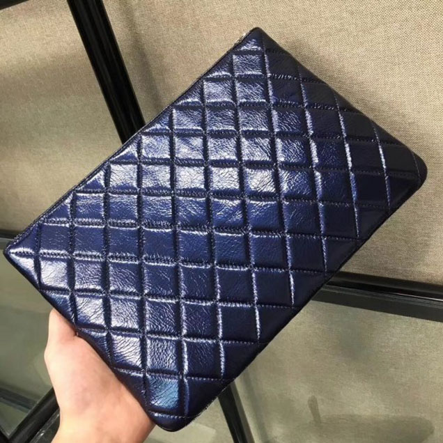 Chanel Metallic Aged Lambskin Small Pouch Clutch Bag Blue 2018