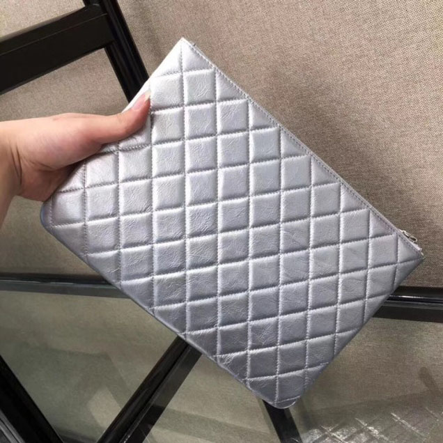 Chanel Metallic Aged Lambskin Small Pouch Clutch Bag Silver 2018