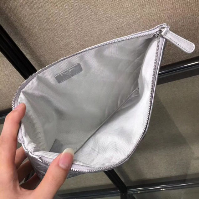 Chanel Metallic Aged Lambskin Small Pouch Clutch Bag Silver 2018