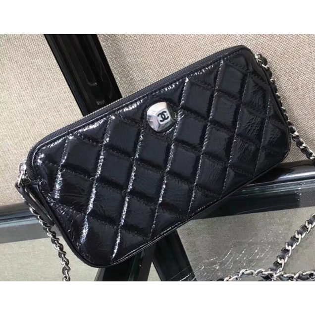 Chanel Metallic Aged Lambskin Clutch Bag with Chain A84509 Black 2018