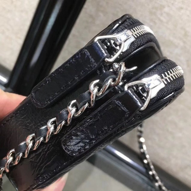 Chanel Metallic Aged Lambskin Clutch Bag with Chain A84509 Black 2018