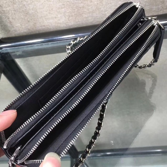 Chanel Metallic Aged Lambskin Clutch Bag with Chain A84509 Black 2018