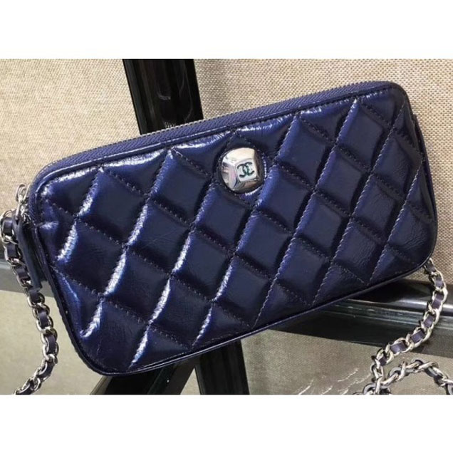 Chanel Metallic Aged Lambskin Clutch Bag with Chain A84509 Blue 2018