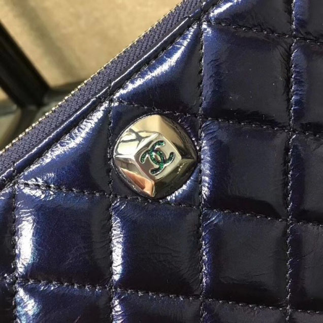 Chanel Metallic Aged Lambskin Clutch Bag with Chain A84509 Blue 2018
