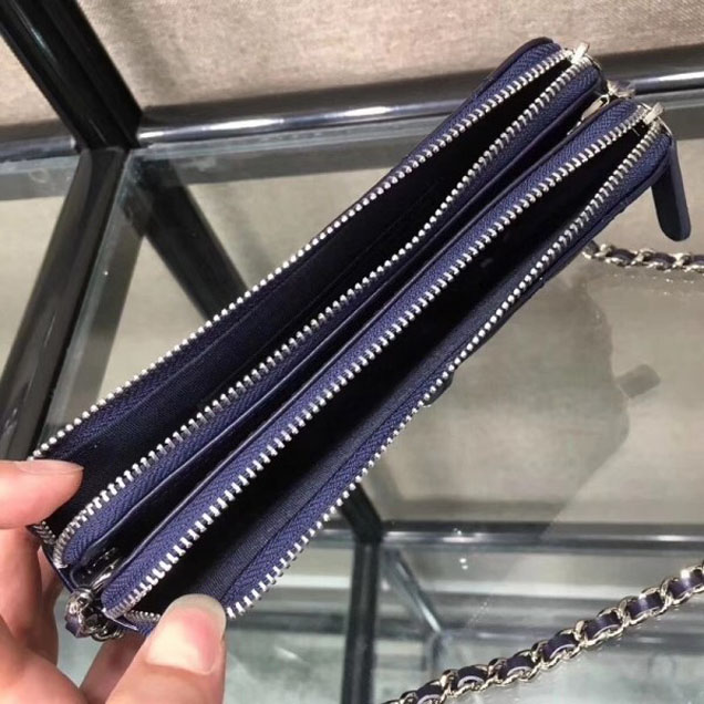 Chanel Metallic Aged Lambskin Clutch Bag with Chain A84509 Blue 2018