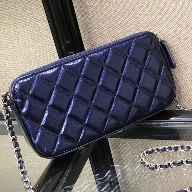 Chanel Metallic Aged Lambskin Clutch Bag with Chain A84509 Blue 2018