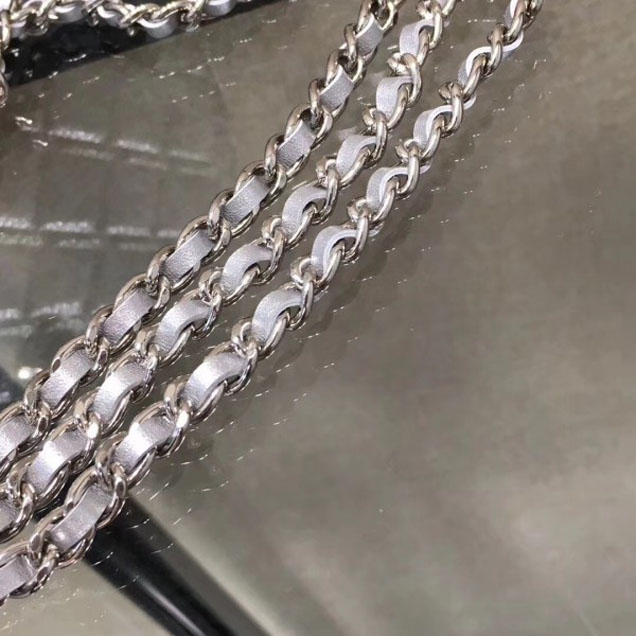 Chanel Metallic Aged Lambskin Clutch Bag with Chain A84509 Silver 2018