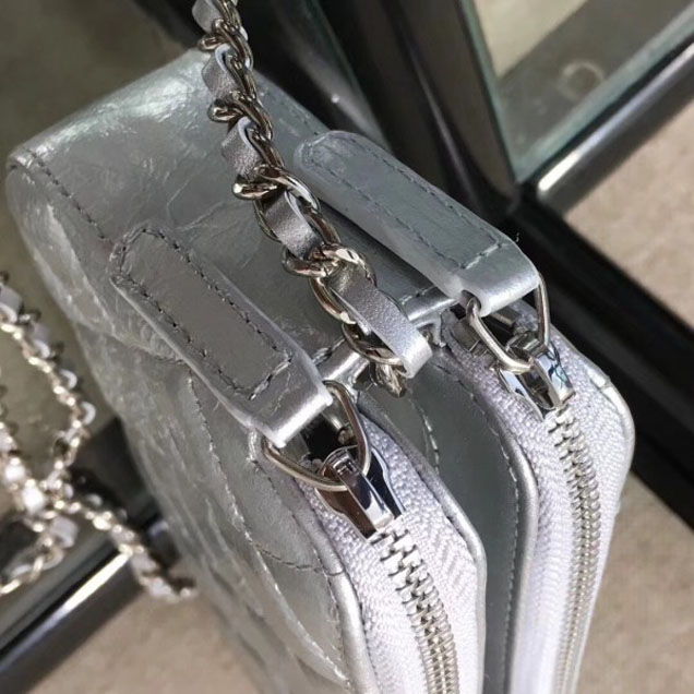 Chanel Metallic Aged Lambskin Clutch Bag with Chain A84509 Silver 2018
