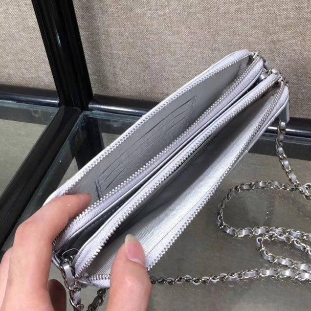 Chanel Metallic Aged Lambskin Clutch Bag with Chain A84509 Silver 2018