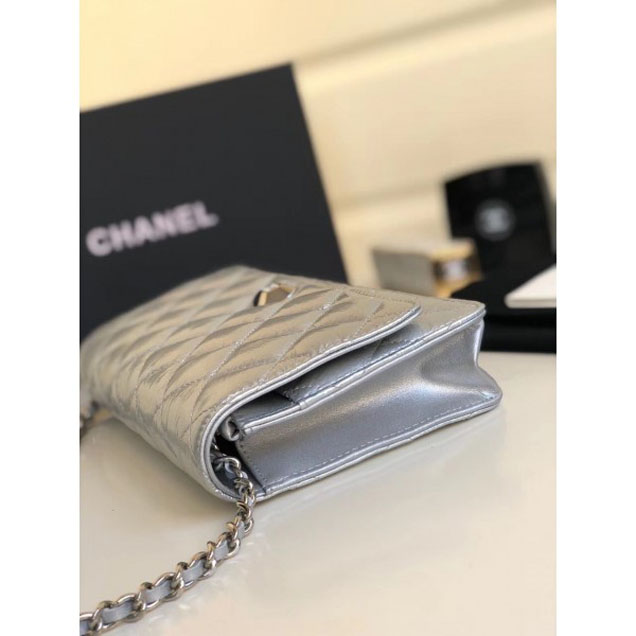 Chanel Metallic Aged Lambskin Wallet On Chain WOC Bag A84510 Silver 2018