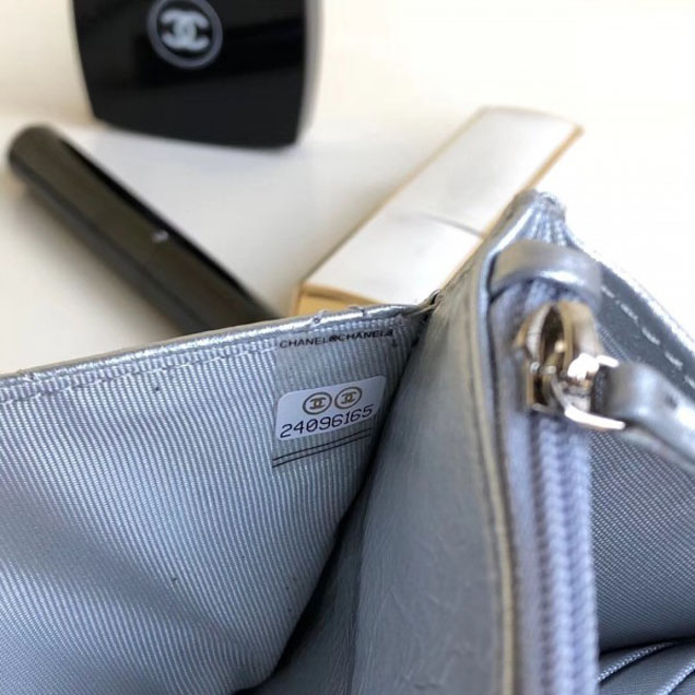 Chanel Metallic Aged Lambskin Wallet On Chain WOC Bag A84510 Silver 2018
