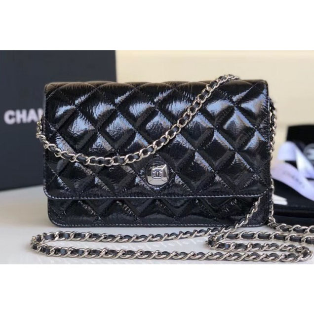 Chanel Metallic Aged Lambskin Wallet On Chain WOC Bag A84510 Black 2018