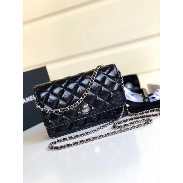 Chanel Metallic Aged Lambskin Wallet On Chain WOC Bag A84510 Black 2018