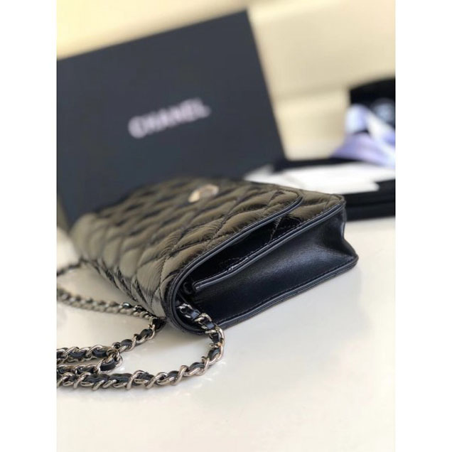 Chanel Metallic Aged Lambskin Wallet On Chain WOC Bag A84510 Black 2018