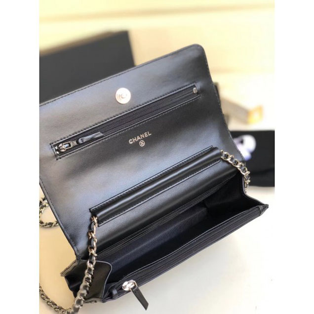 Chanel Metallic Aged Lambskin Wallet On Chain WOC Bag A84510 Black 2018
