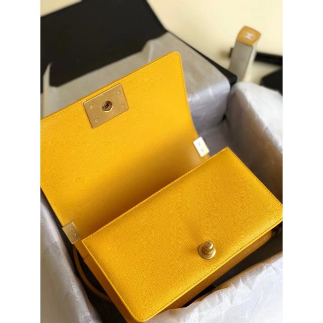 Chanel Caviar Leather Chevron Boy Flap Shoulder Small Bag Yellow with Gold Hardware 2018