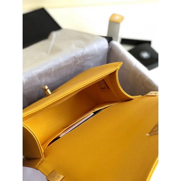 Chanel Caviar Leather Chevron Boy Flap Shoulder Small Bag Yellow with Gold Hardware 2018