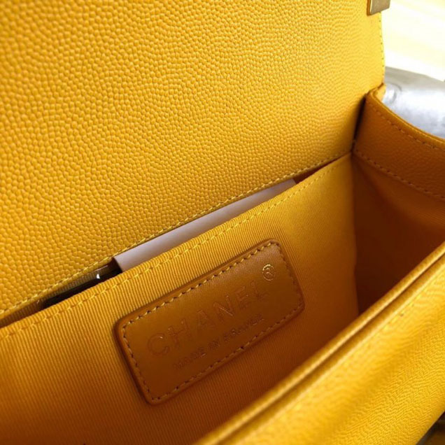 Chanel Caviar Leather Chevron Boy Flap Shoulder Small Bag Yellow with Gold Hardware 2018
