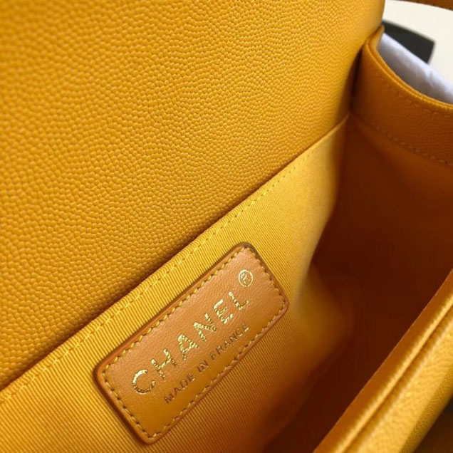 Chanel Caviar Leather Chevron Boy Flap Shoulder Medium Bag Yellow with Gold Hardware 2018