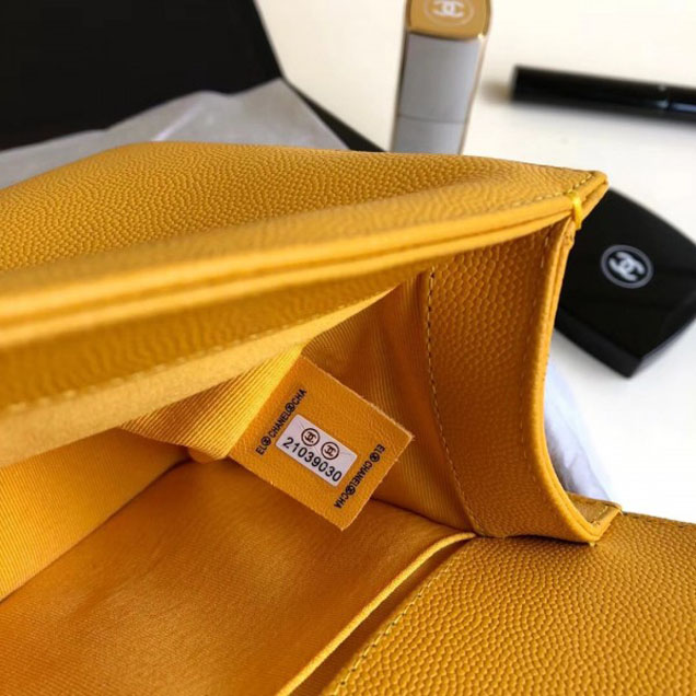 Chanel Caviar Leather Chevron Boy Flap Shoulder Medium Bag Yellow with Gold Hardware 2018