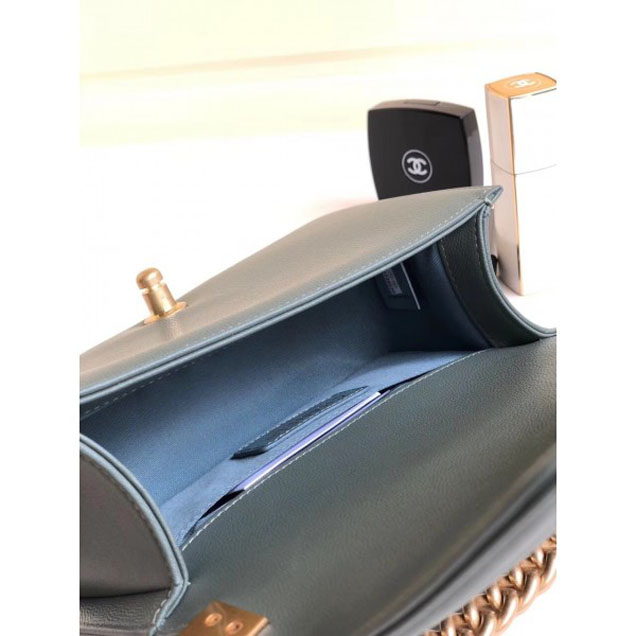 Chanel Caviar Leather Chevron Boy Flap Shoulder Small Bag Gray Green with Gold Hardware 2018