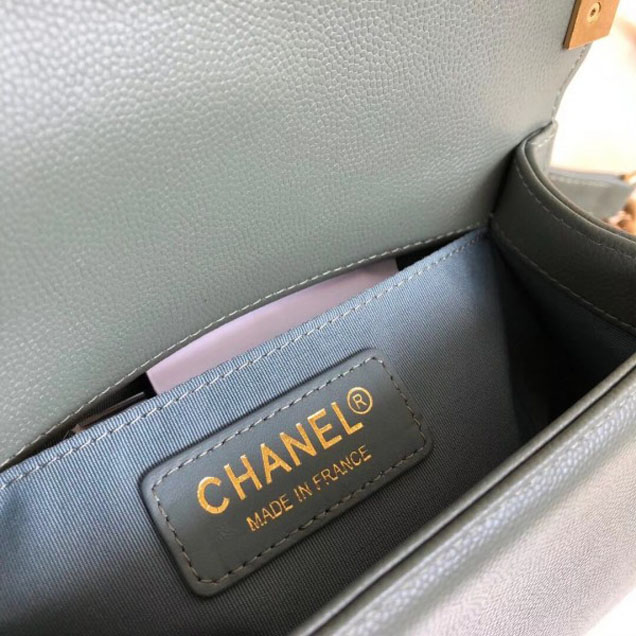 Chanel Caviar Leather Chevron Boy Flap Shoulder Small Bag Gray Green with Gold Hardware 2018