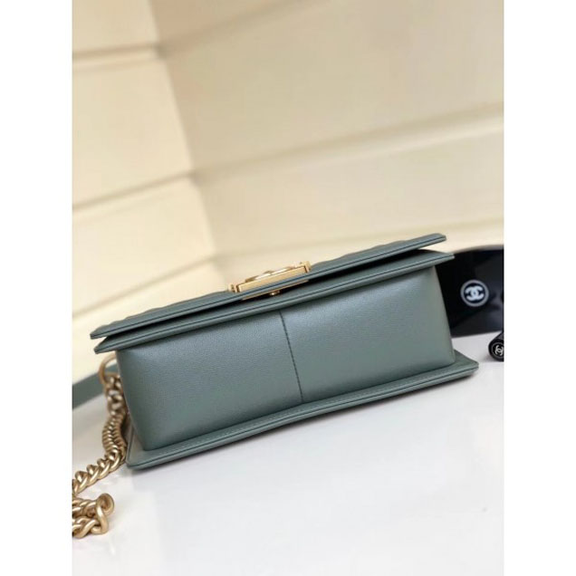 Chanel Caviar Leather Chevron Boy Flap Shoulder Medium Bag Gray Green with Gold Hardware 2018