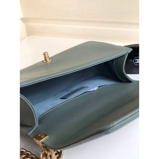 Chanel Caviar Leather Chevron Boy Flap Shoulder Medium Bag Gray Green with Gold Hardware 2018