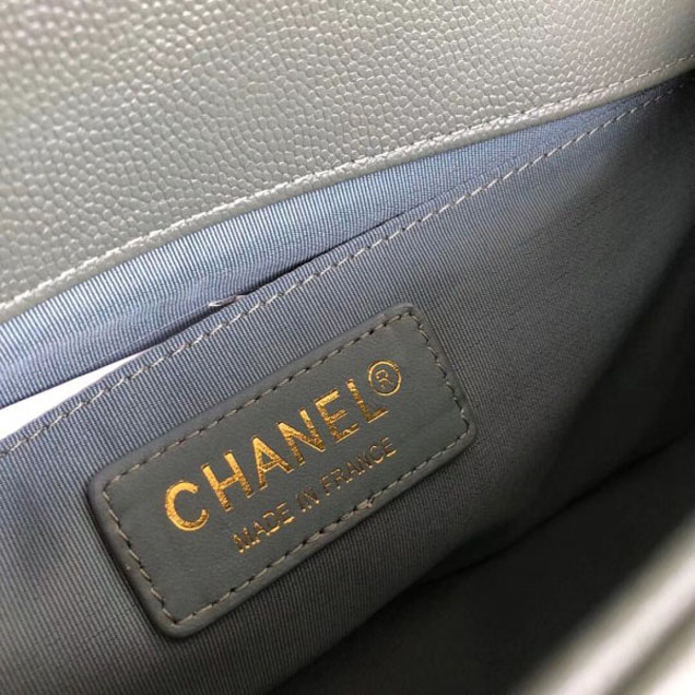 Chanel Caviar Leather Chevron Boy Flap Shoulder Medium Bag Gray Green with Gold Hardware 2018