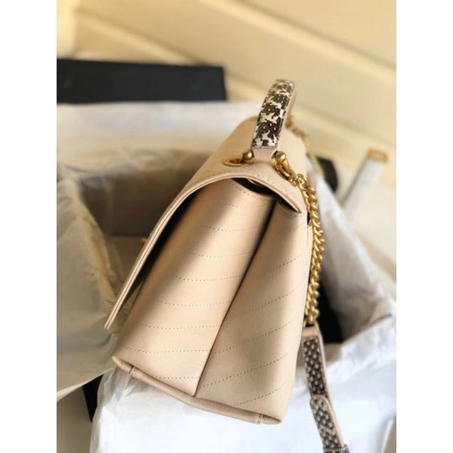 Chanel Calfskin Chevron Chic Large Flap Top Handle Bag A57149 Beige 2018