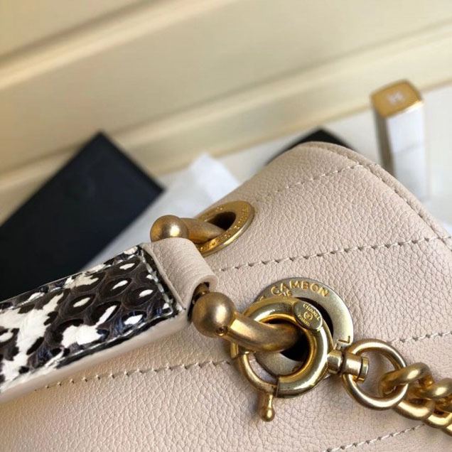 Chanel Calfskin Chevron Chic Large Flap Top Handle Bag A57149 Beige 2018