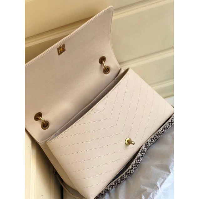 Chanel Calfskin Chevron Chic Large Flap Top Handle Bag A57149 Beige 2018