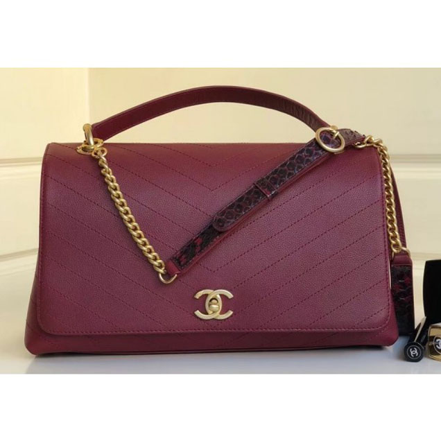 Chanel Calfskin Chevron Chic Large Flap Top Handle Bag A57149 Burgundy 2018