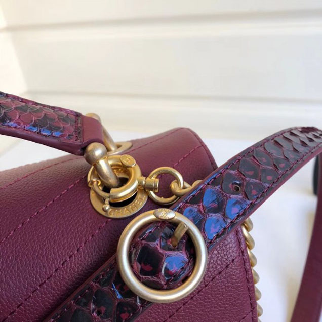Chanel Calfskin Chevron Chic Large Flap Top Handle Bag A57149 Burgundy 2018