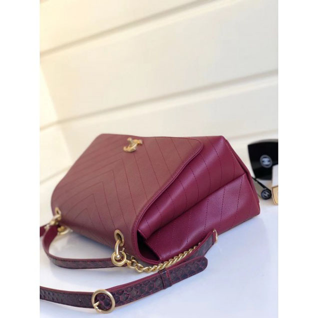 Chanel Calfskin Chevron Chic Large Flap Top Handle Bag A57149 Burgundy 2018